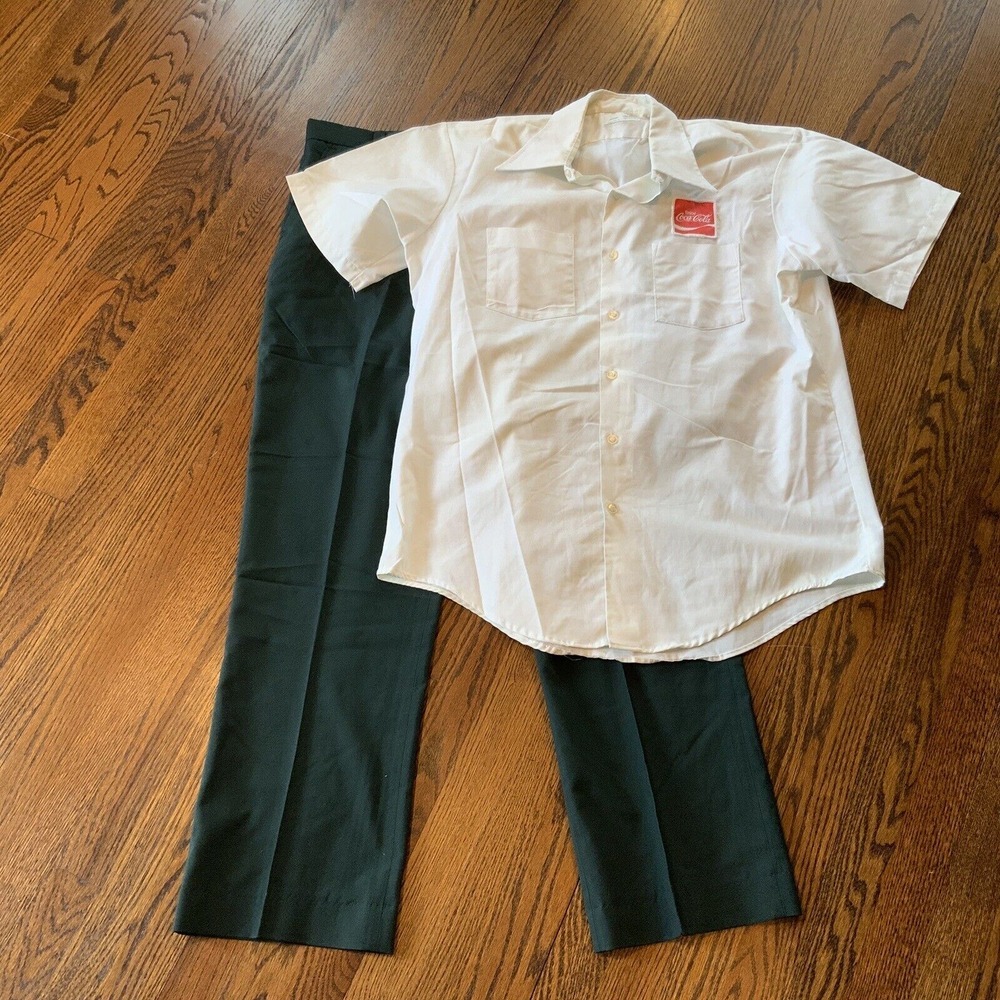 VTG 1970s Coca Cola Deliver Driver Uniform Patch Shirt L Green Pants 40
